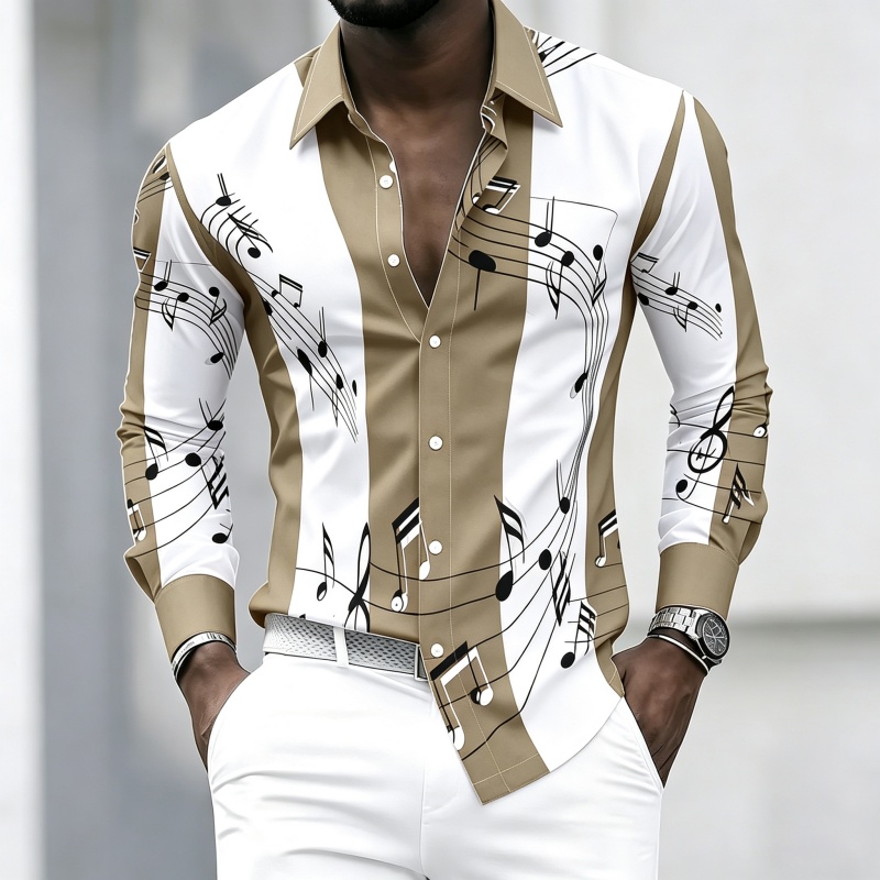 Men's collared shirt with crea - Music recension och pris