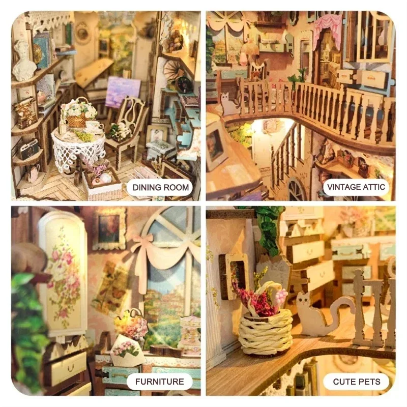 DIY Wooden Pastoral Diary Book - Diy Wooden Book Nook Kit Shelf Insert recension och pris
